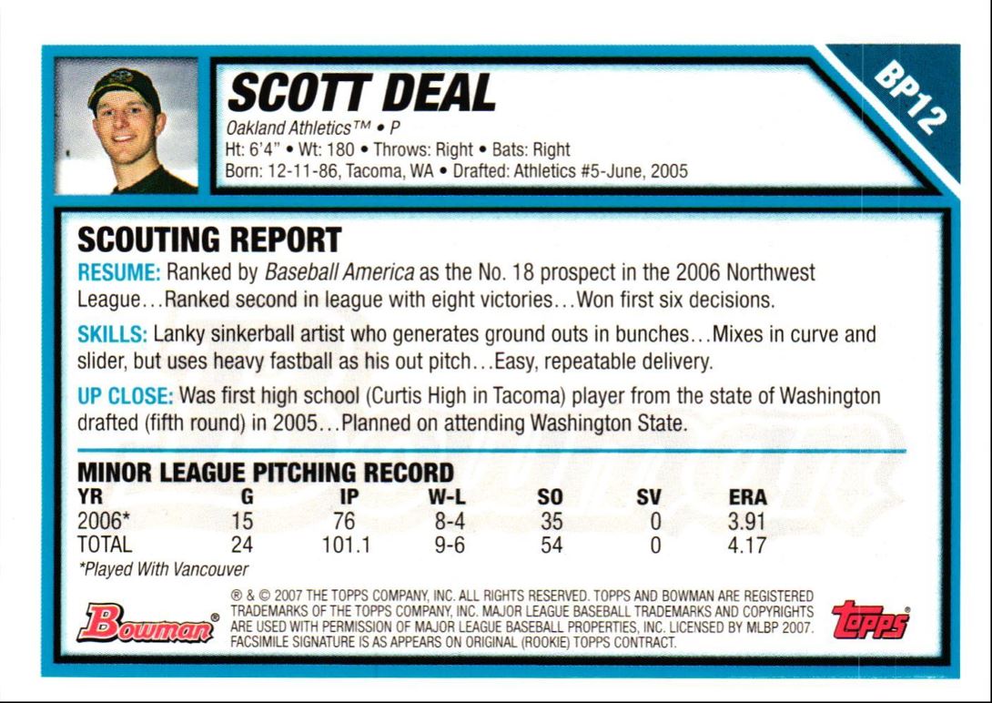 2007 Bowman Prospects Scott Deal