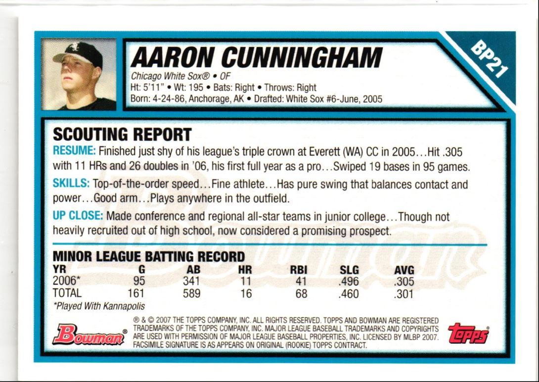 2007 Bowman Prospects Aaron Cunningham