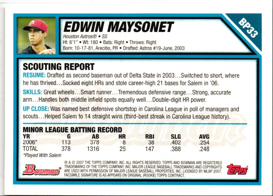 2007 Bowman Prospects Edwin Maysonet