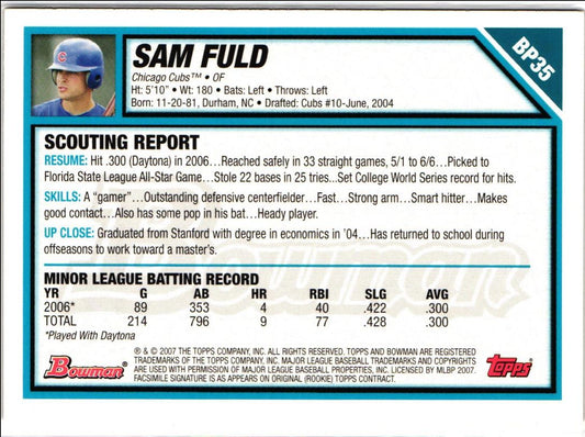 2007 Bowman Prospects Sam Fuld