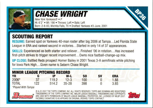 2007 Bowman Prospects Chase Wright