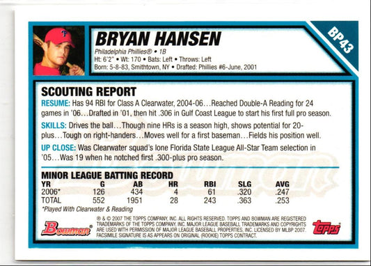 2007 Bowman Prospects Bryan Hansen