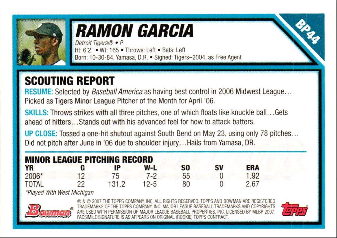 2007 Bowman Prospects Ramon Garcia