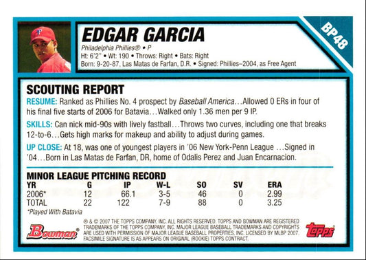 2007 Bowman Prospects Edgar Garcia