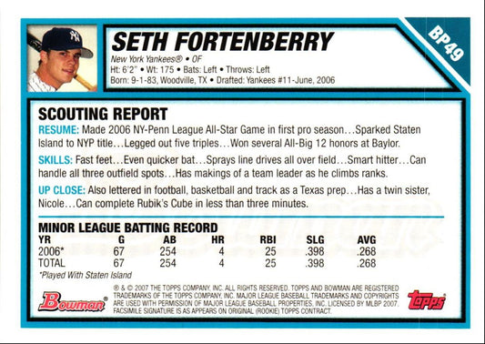 2007 Bowman Prospects Seth Fortenberry