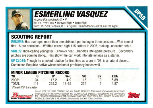 2007 Bowman Prospects Esmerling Vasquez