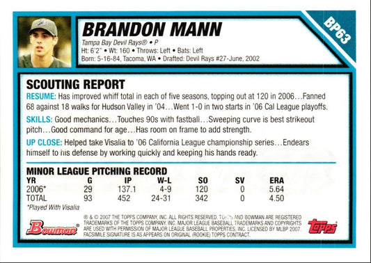 2007 Bowman Prospects Brandon Mann