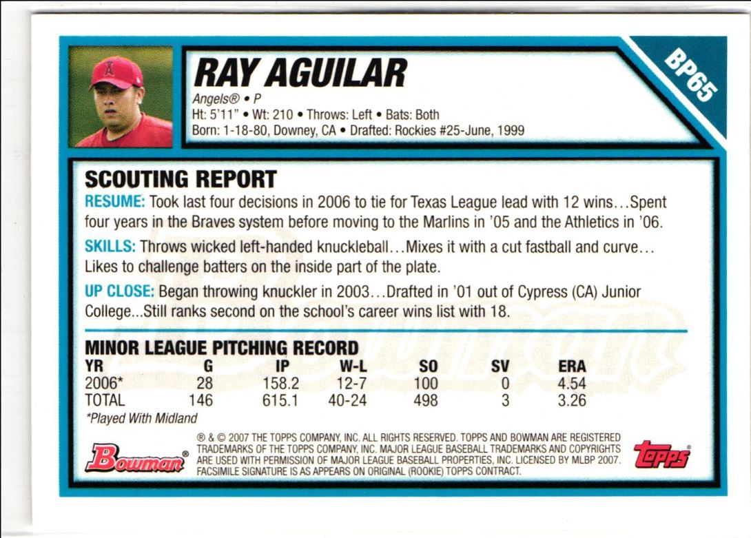 2007 Bowman Prospects Ray Aguilar