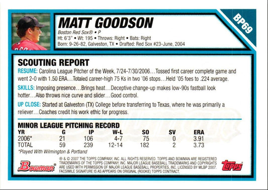 2007 Bowman Prospects Matt Goodson