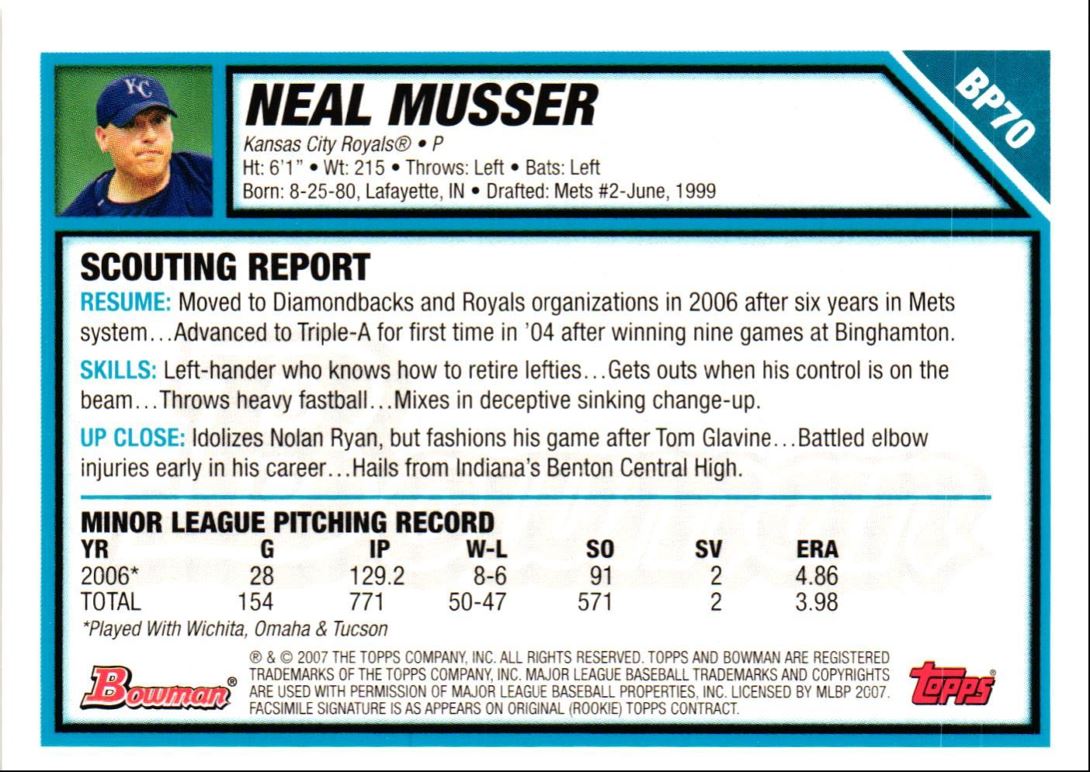 2007 Bowman Prospects Neal Musser