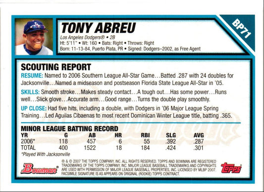 2007 Bowman Prospects Tony Abreu