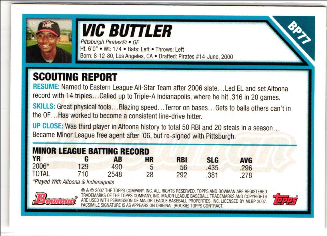 2007 Bowman Prospects Vic Buttler