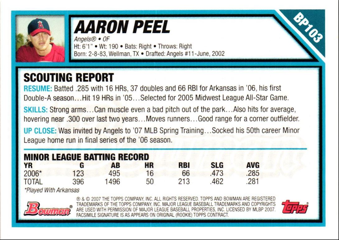 2007 Bowman Prospects Gold Aaron Peel