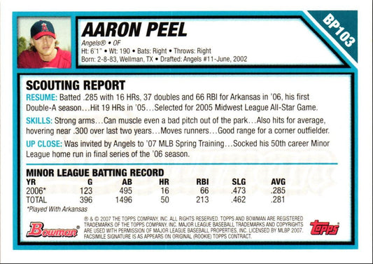 2007 Bowman Prospects Gold Aaron Peel