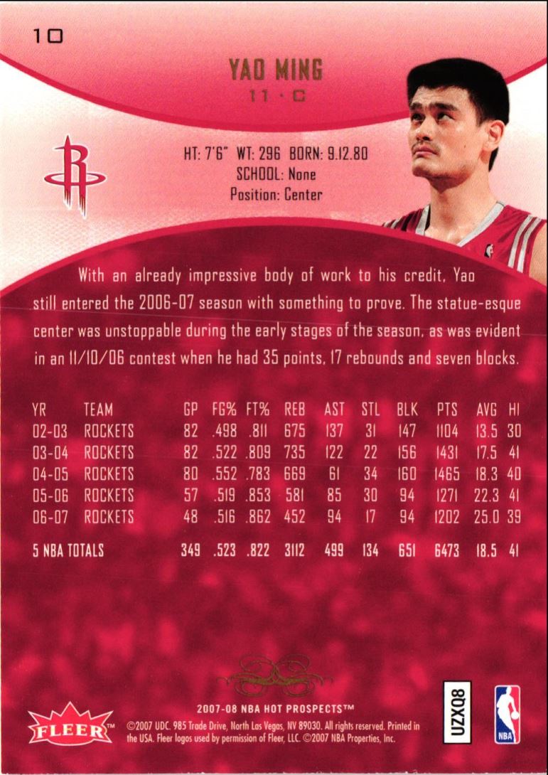 2007 Fleer Hot Prospects Yao Ming