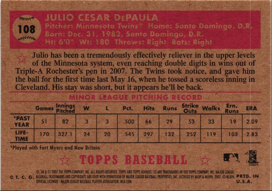 2007 Topps Rookie 1952 Edition Julio DePaula