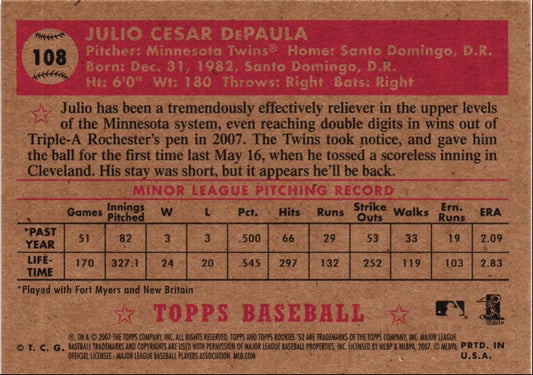 2007 Topps Rookie 1952 Edition Julio DePaula