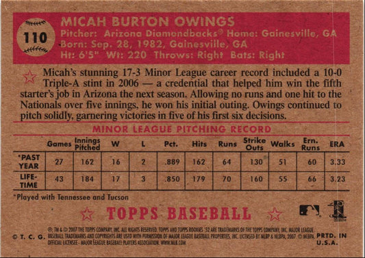 2007 Topps Rookie 1952 Edition Micah Owings