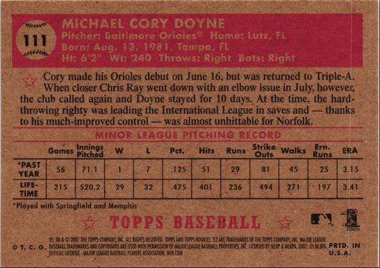 2007 Topps Rookie 1952 Edition Cory Doyne