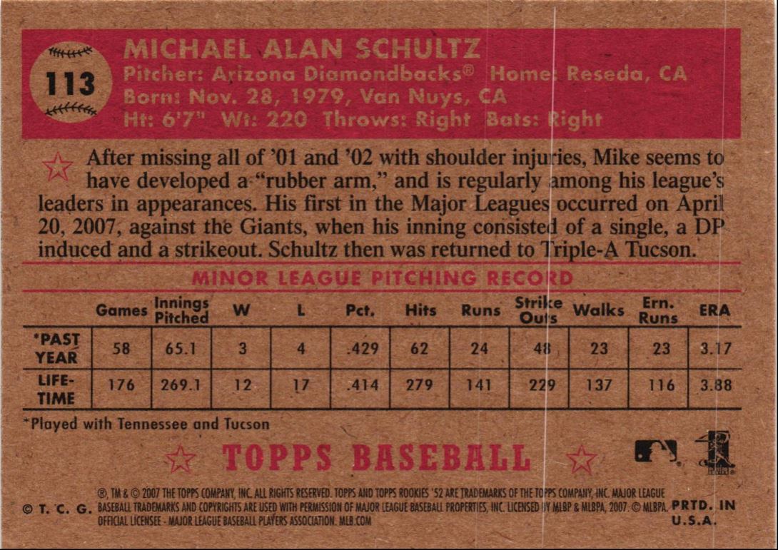 2007 Topps Rookie 1952 Edition Mike Schultz