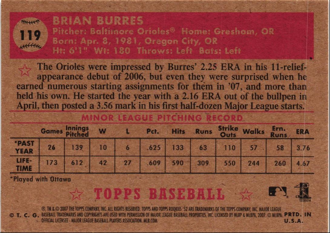 2007 Topps Rookie 1952 Edition Brian Burres