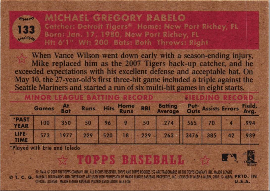 2007 Topps Rookie 1952 Edition Mike Rabelo