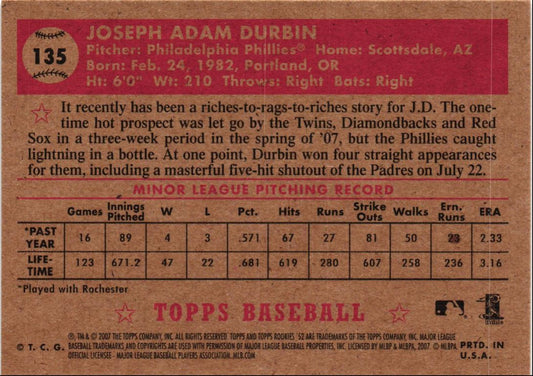 2007 Topps Rookie 1952 Edition J.D. Durbin