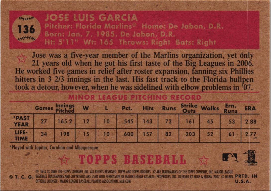 2007 Topps Rookie 1952 Edition Jose Garcia