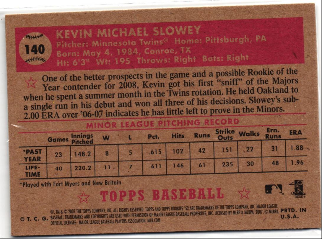 2007 Topps Rookie 1952 Edition Kevin Slowey