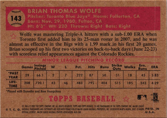 2007 Topps Rookie 1952 Edition Brian Wolfe