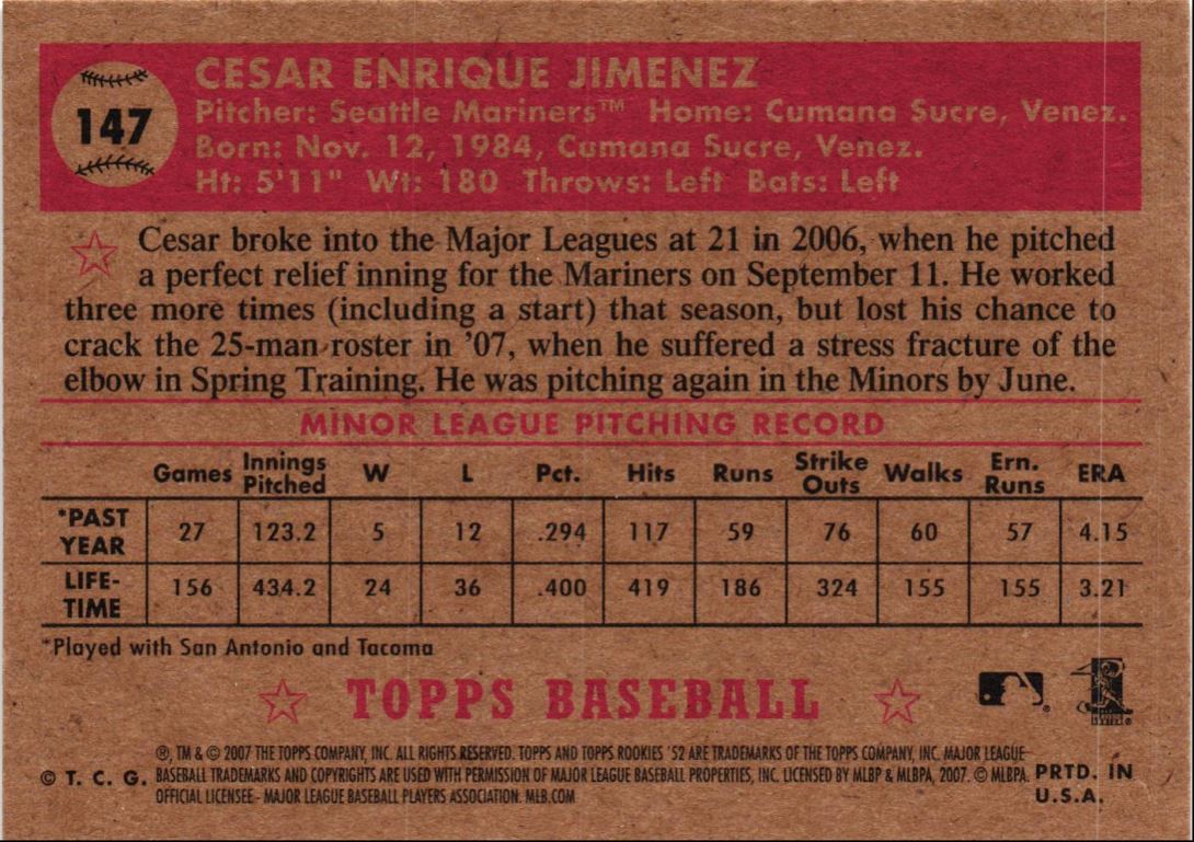 2007 Topps Rookie 1952 Edition Cesar Jimenez