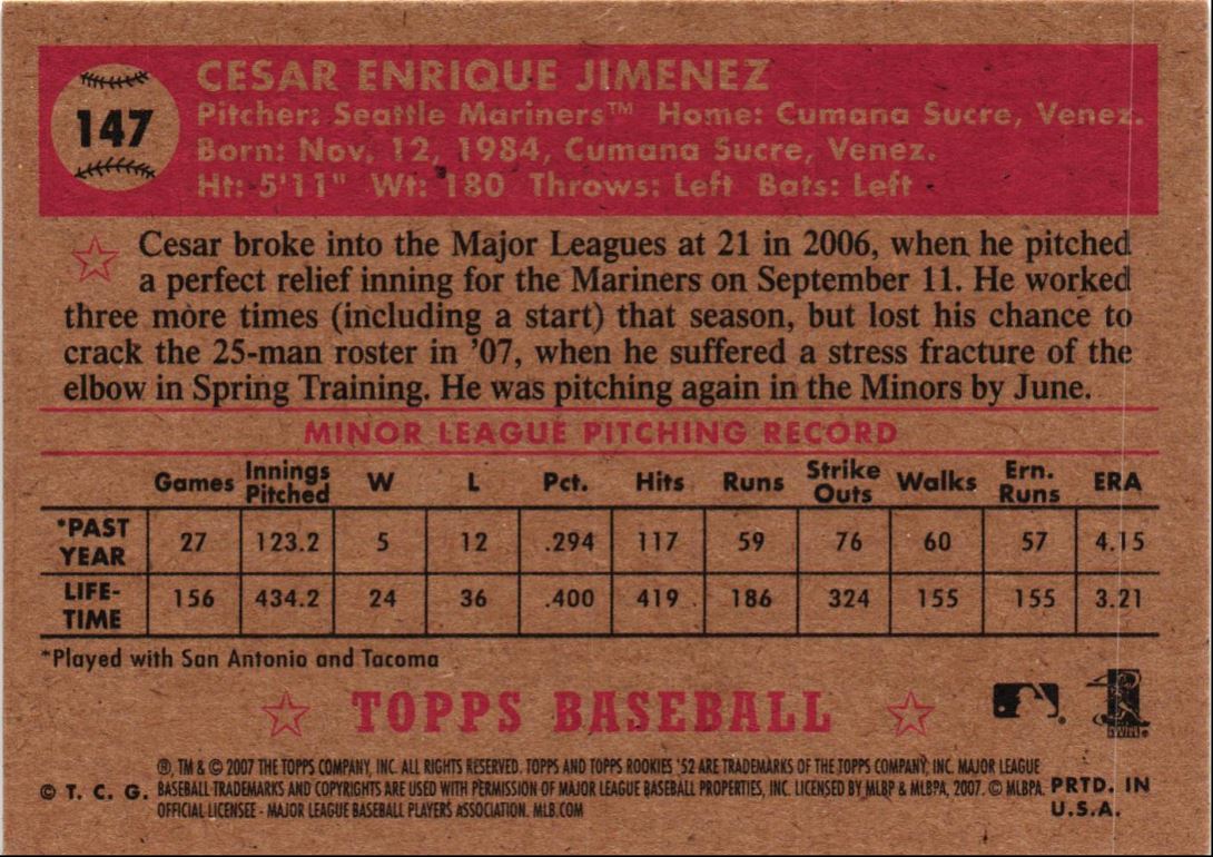 2007 Topps Rookie 1952 Edition Cesar Jimenez