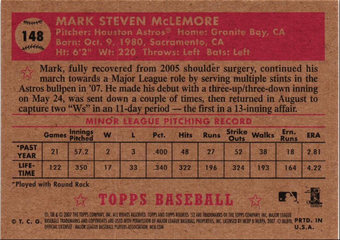 2007 Topps Rookie 1952 Edition Mark McLemore