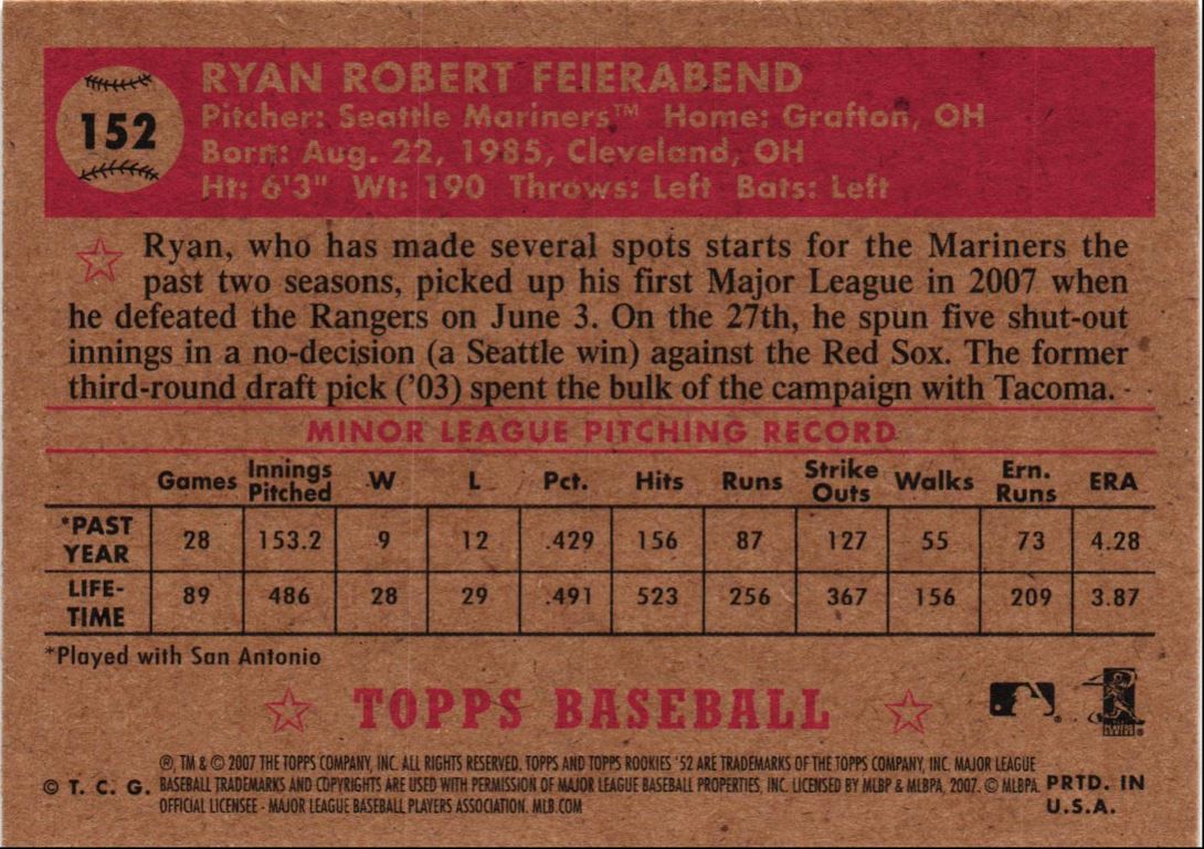 2007 Topps Rookie 1952 Edition Ryan Feierabend