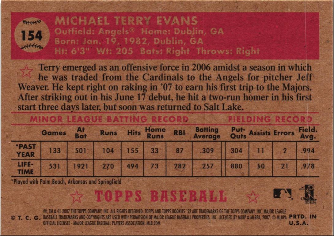 2007 Topps Rookie 1952 Edition Terry Evans