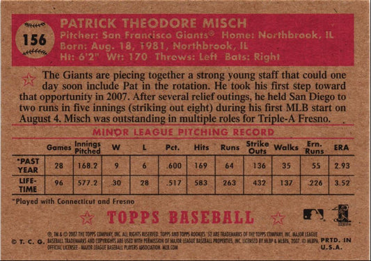 2007 Topps Rookie 1952 Edition Patrick Misch