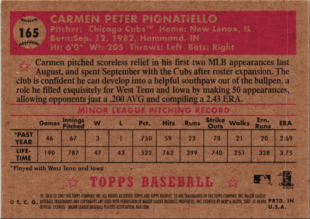 2007 Topps Rookie 1952 Edition Carmen Pignatiello