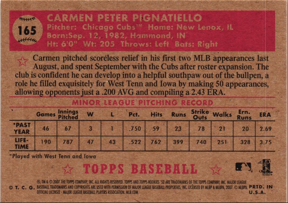 2007 Topps Rookie 1952 Edition Carmen Pignatiello