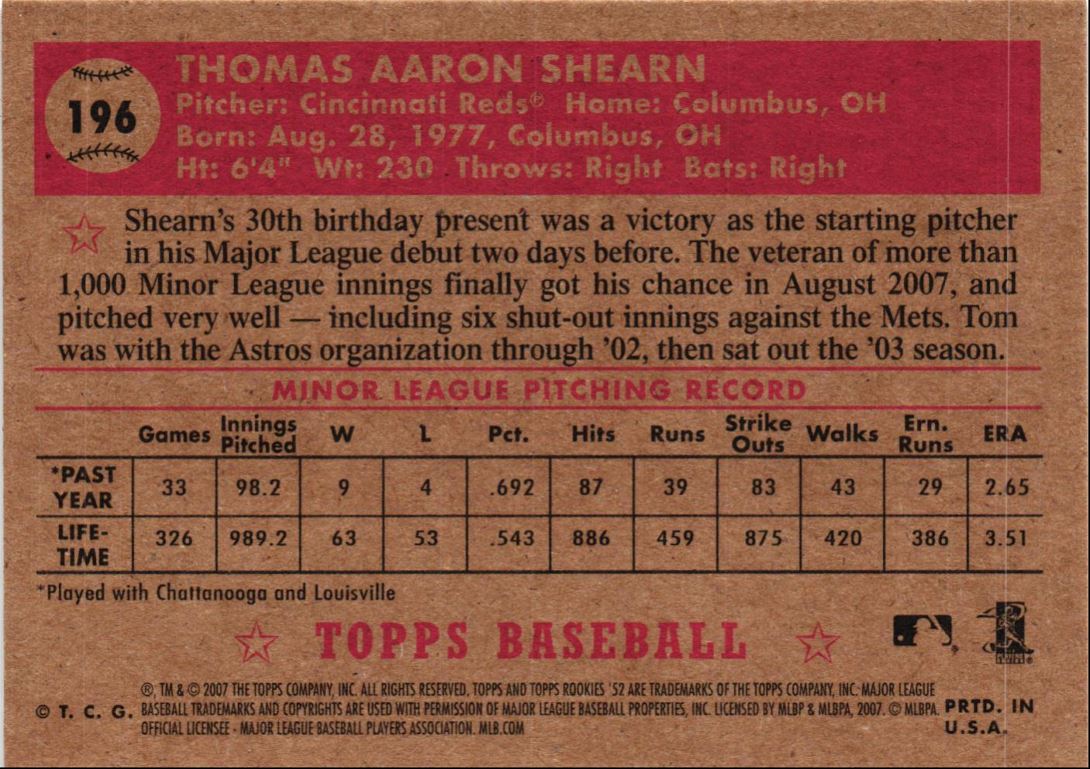 2007 Topps Rookie 1952 Edition Tom Shearn