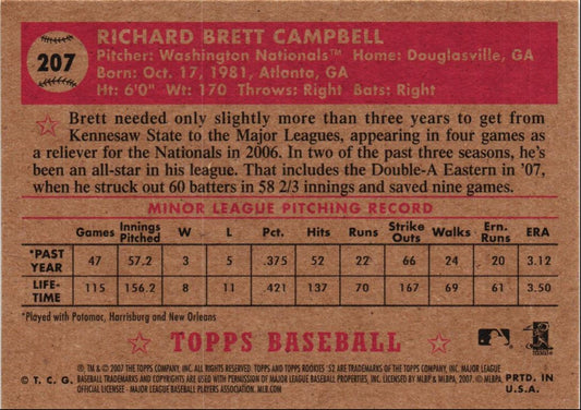 2007 Topps Rookie 1952 Edition Brett Campbell