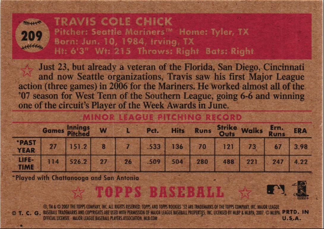 2007 Topps Rookie 1952 Edition Travis Chick