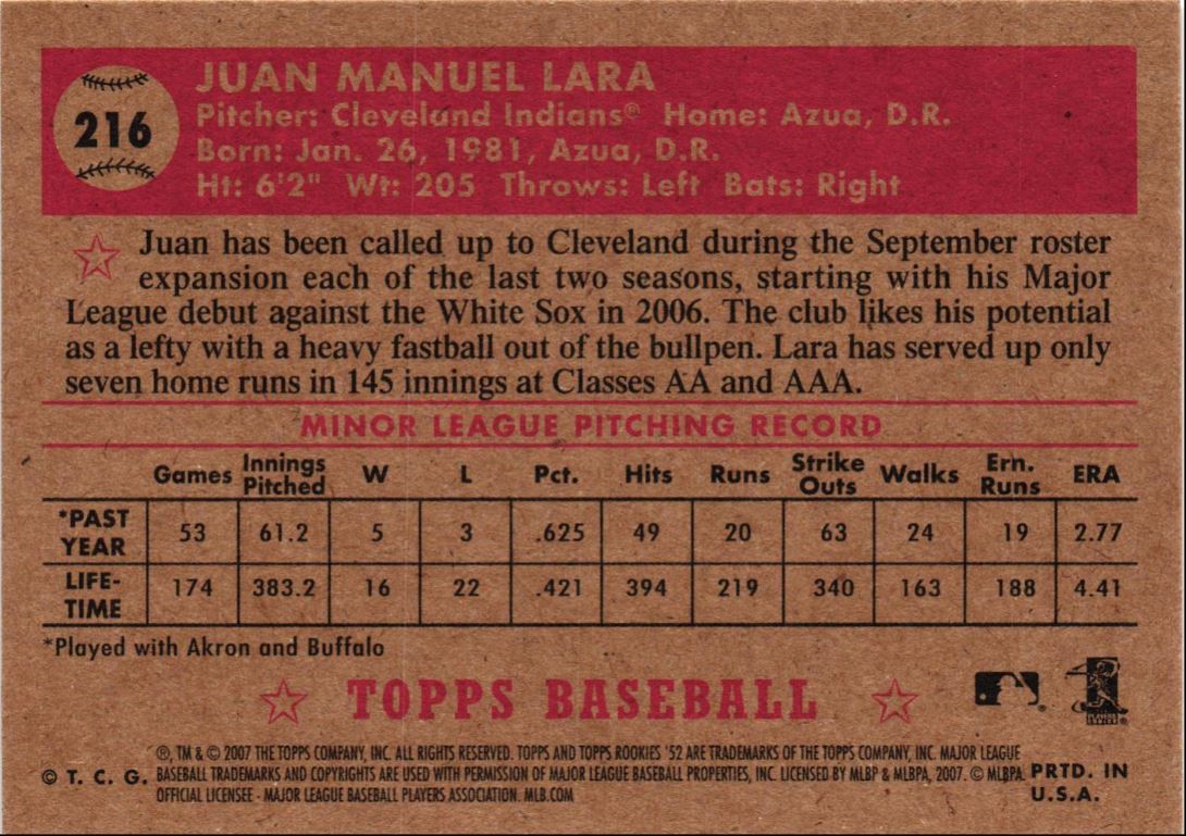 2007 Topps Rookie 1952 Edition Juan Lara