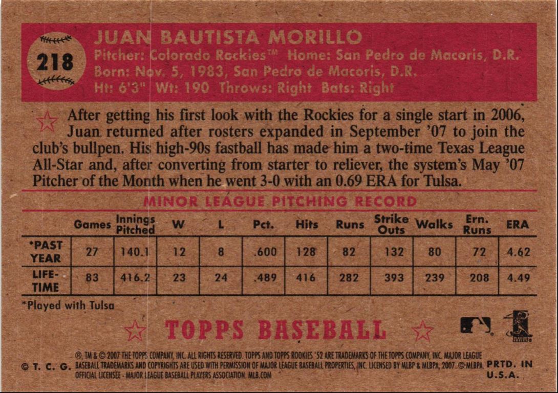 2007 Topps Rookie 1952 Edition Juan Morillo