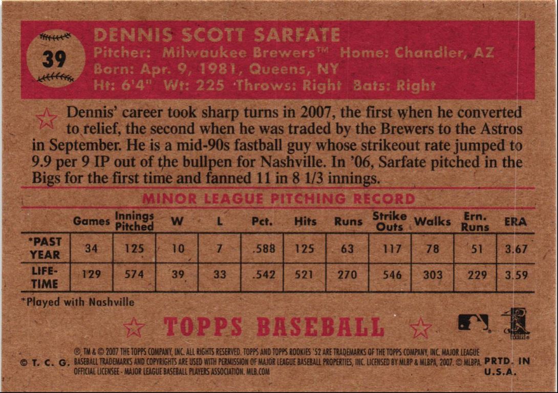 2007 Topps Rookie 1952 Edition Dennis Sarfate