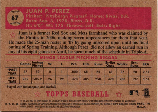 2007 Topps Rookie 1952 Edition Juan Perez