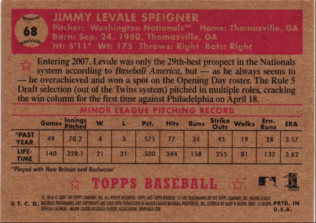 2007 Topps Rookie 1952 Edition Levale Speigner