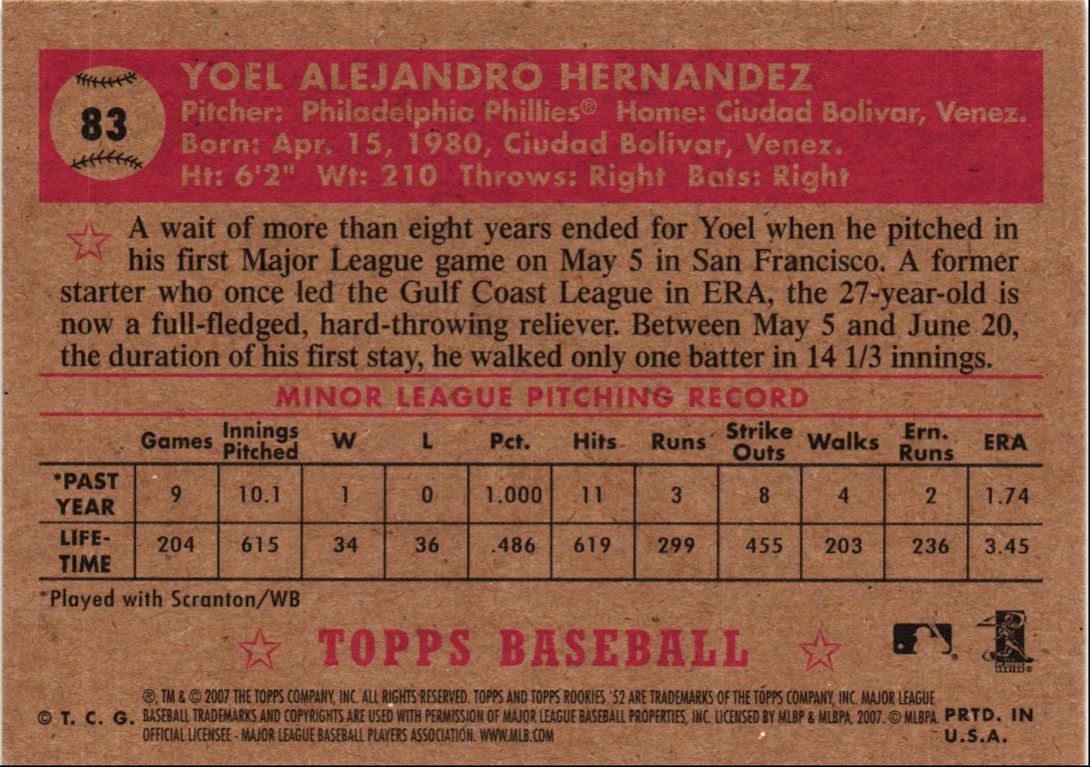 2007 Topps Rookie 1952 Edition Yoel Hernandez