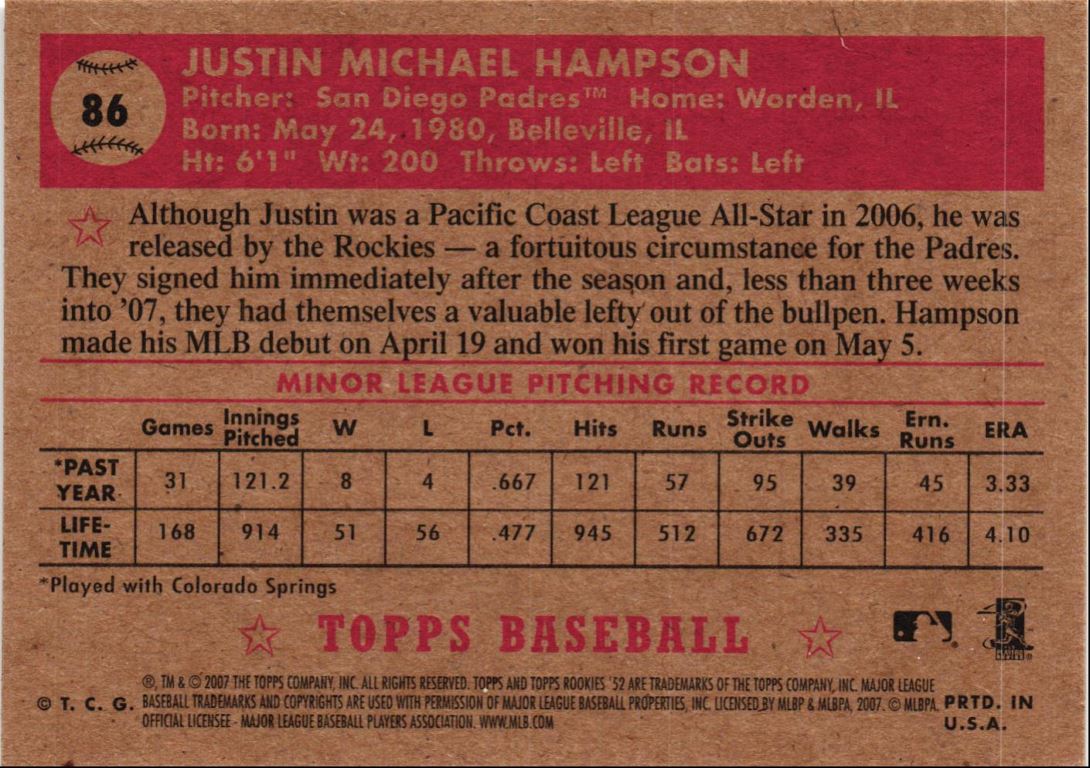 2007 Topps Rookie 1952 Edition Justin Hampson