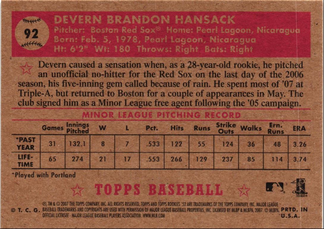 2007 Topps Rookie 1952 Edition Devern Hansack