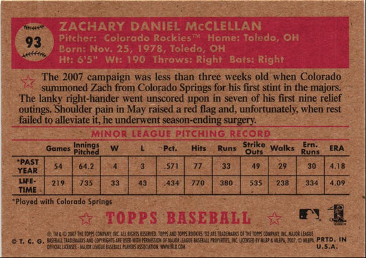 2007 Topps Rookie 1952 Edition Zach McClellan